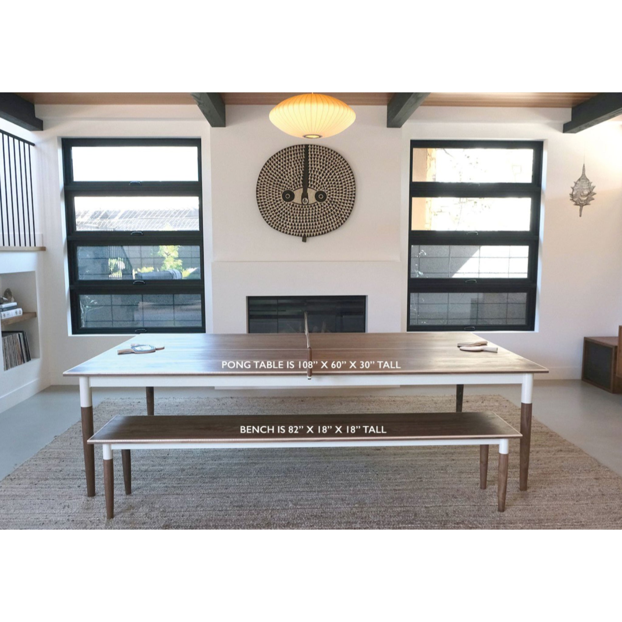 Pong Springs Walnut Ping Pong Table with Matching Bench