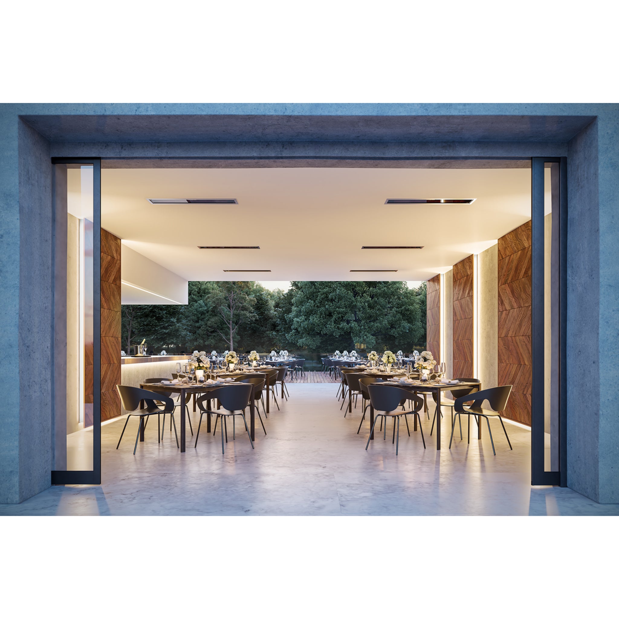 Bromic Platinum Smart Heat electric heater mounted above restaurant seating area