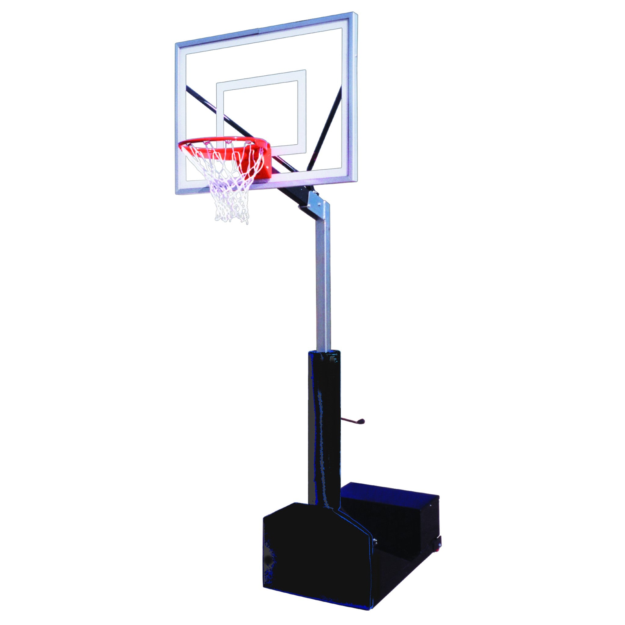 Rampage portable basketball hoop by First Team with adjustable height and tempered glass backboard