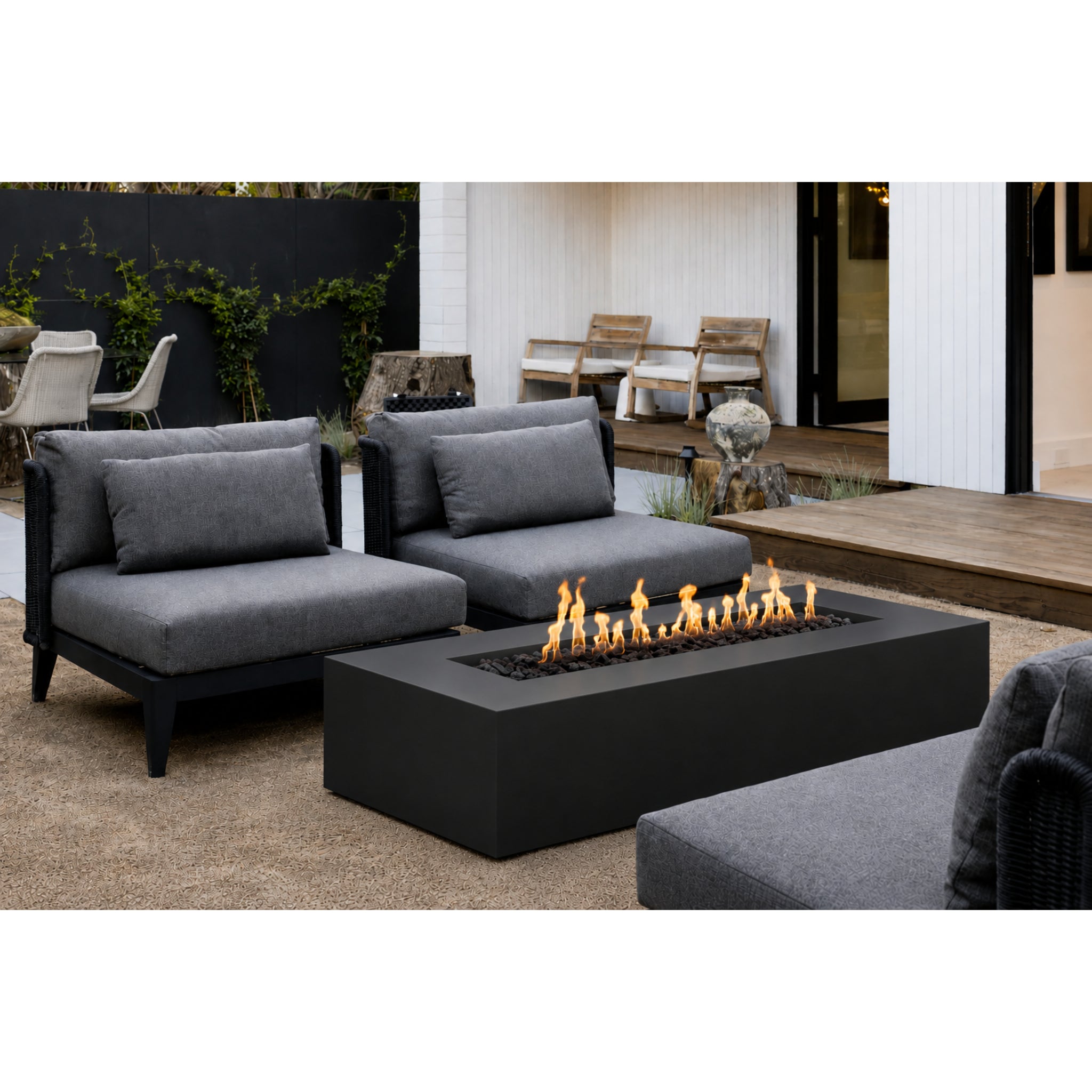 Regal 60" concrete Rectangular Gas fire pit in black with propane or natural gas