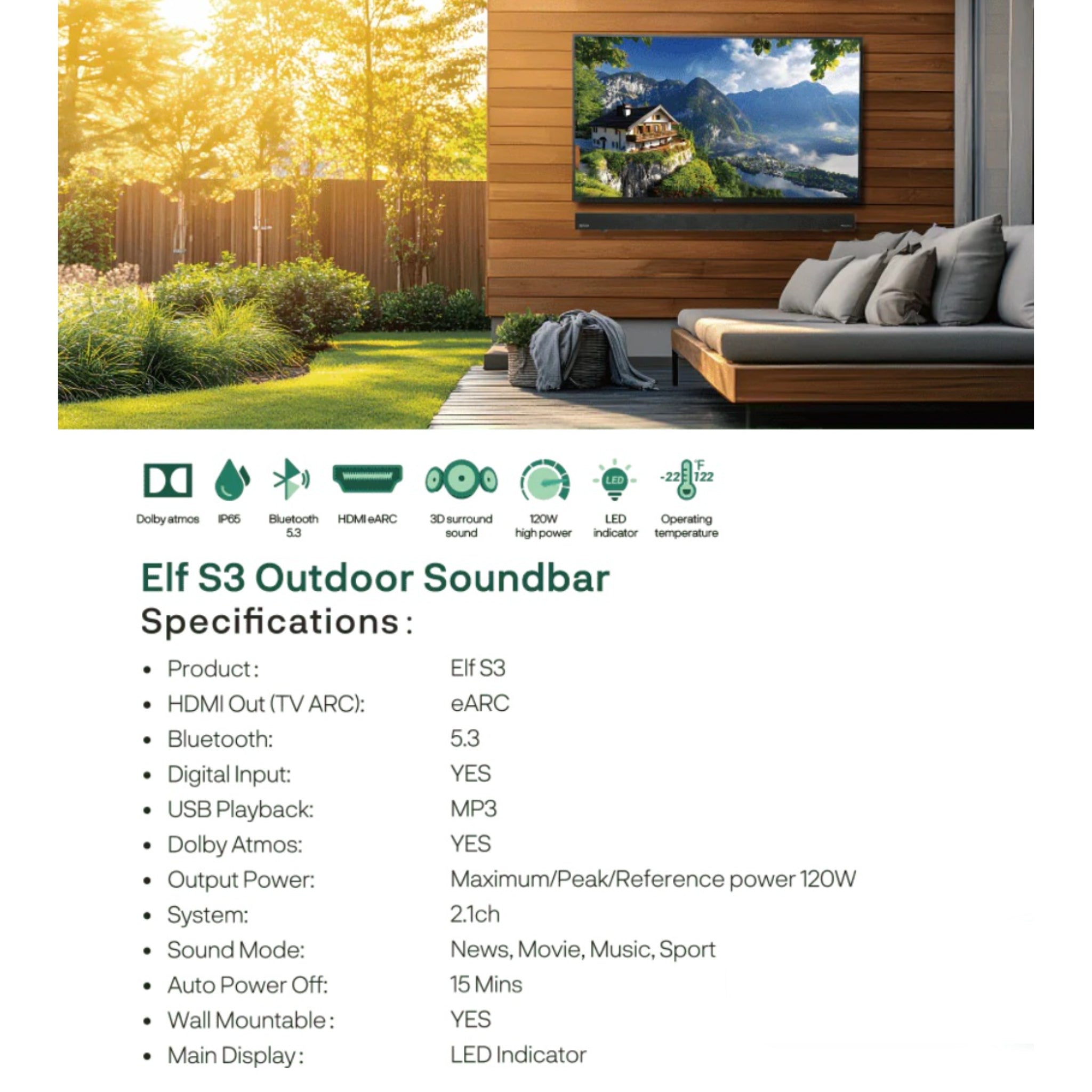 Outdoor Pro Bluetooth 5.3 Waterproof Soundbar