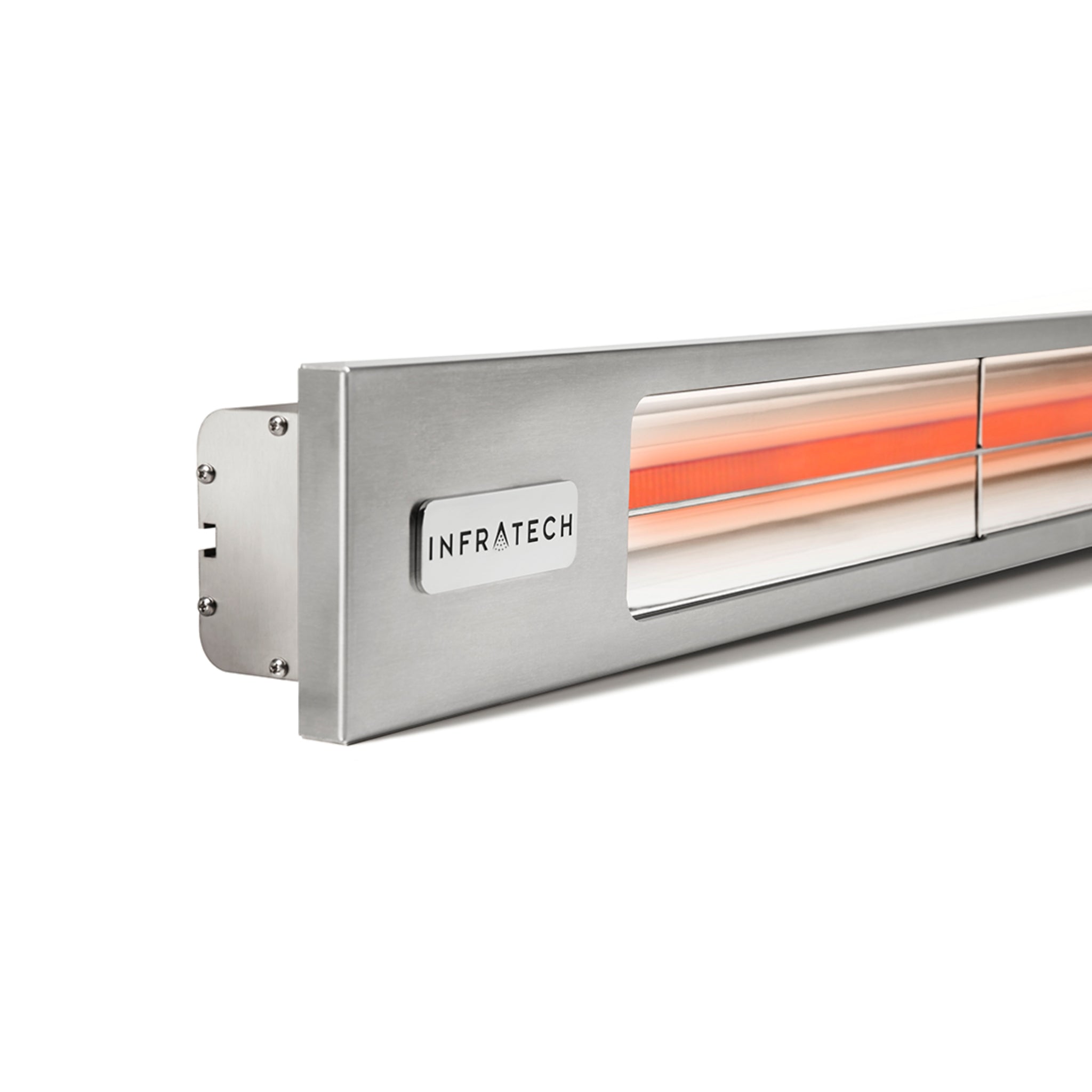 Close up of Infratech Slimline SL30 3000W Infrared Electric Patio Heater in stainless steel finish