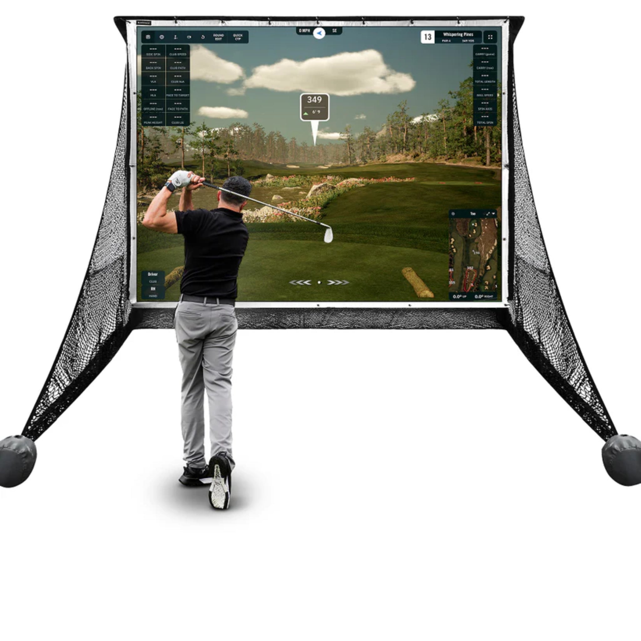 SimSpace Deluxe golf practice net with high-tension side barriers for indoor and outdoor golf training