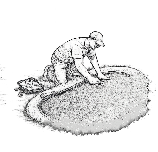 Sketch of turf install for DIY installation of outdoor putting green kit in backyard