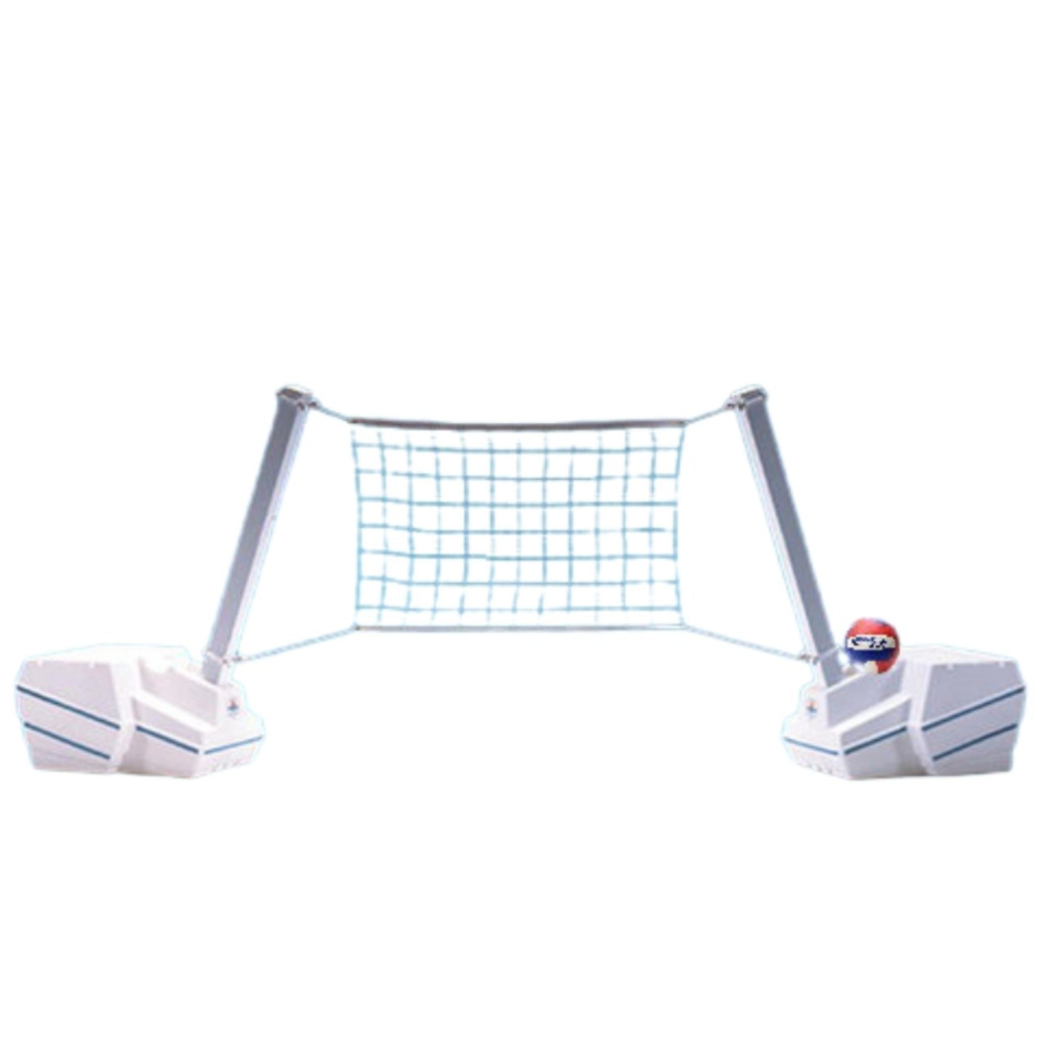 Commercial-size SlamVolley freestanding pool volleyball net set with white water-filled bases