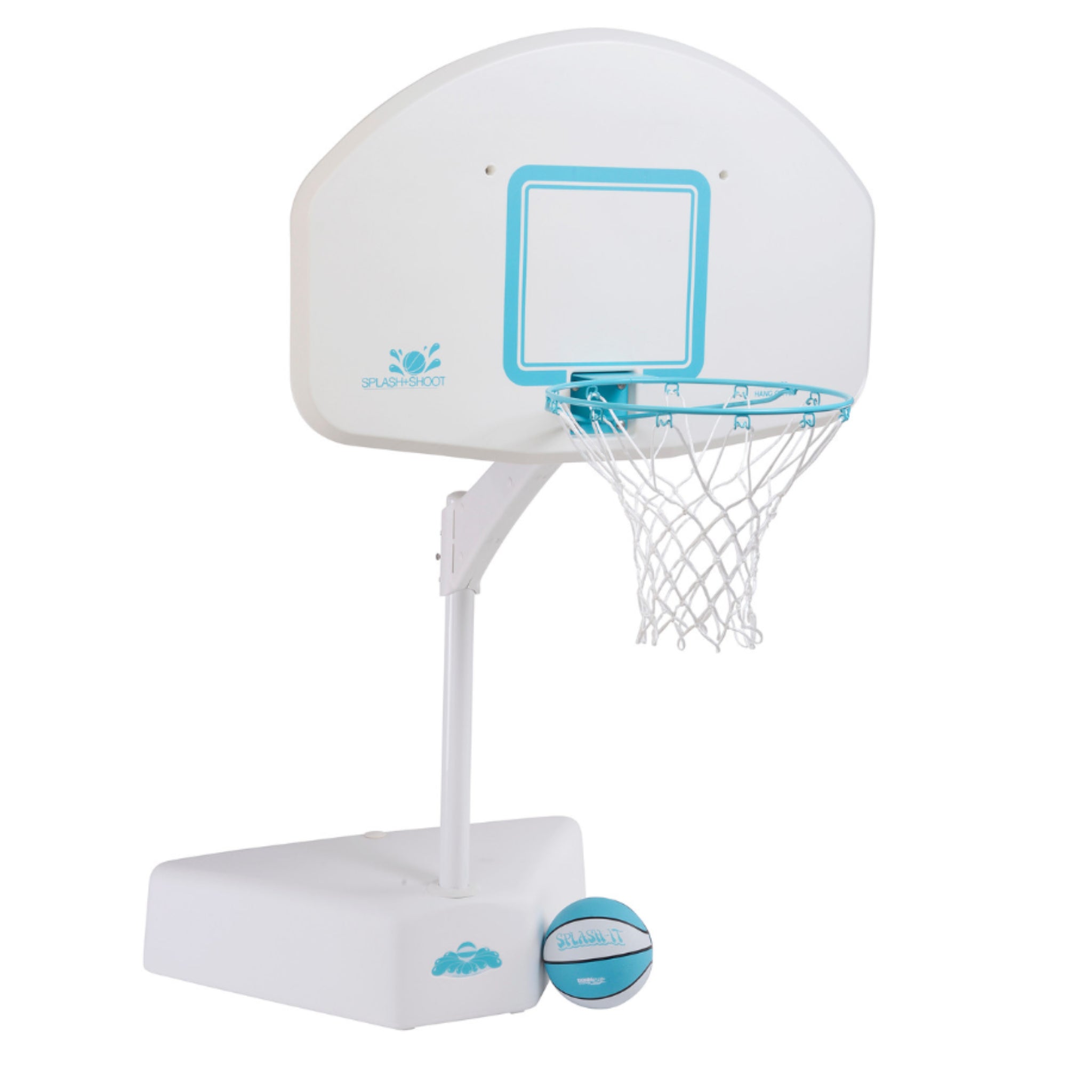 Freestanding pool basketball hoop with corrosion-resistant hardware and salt-safe design