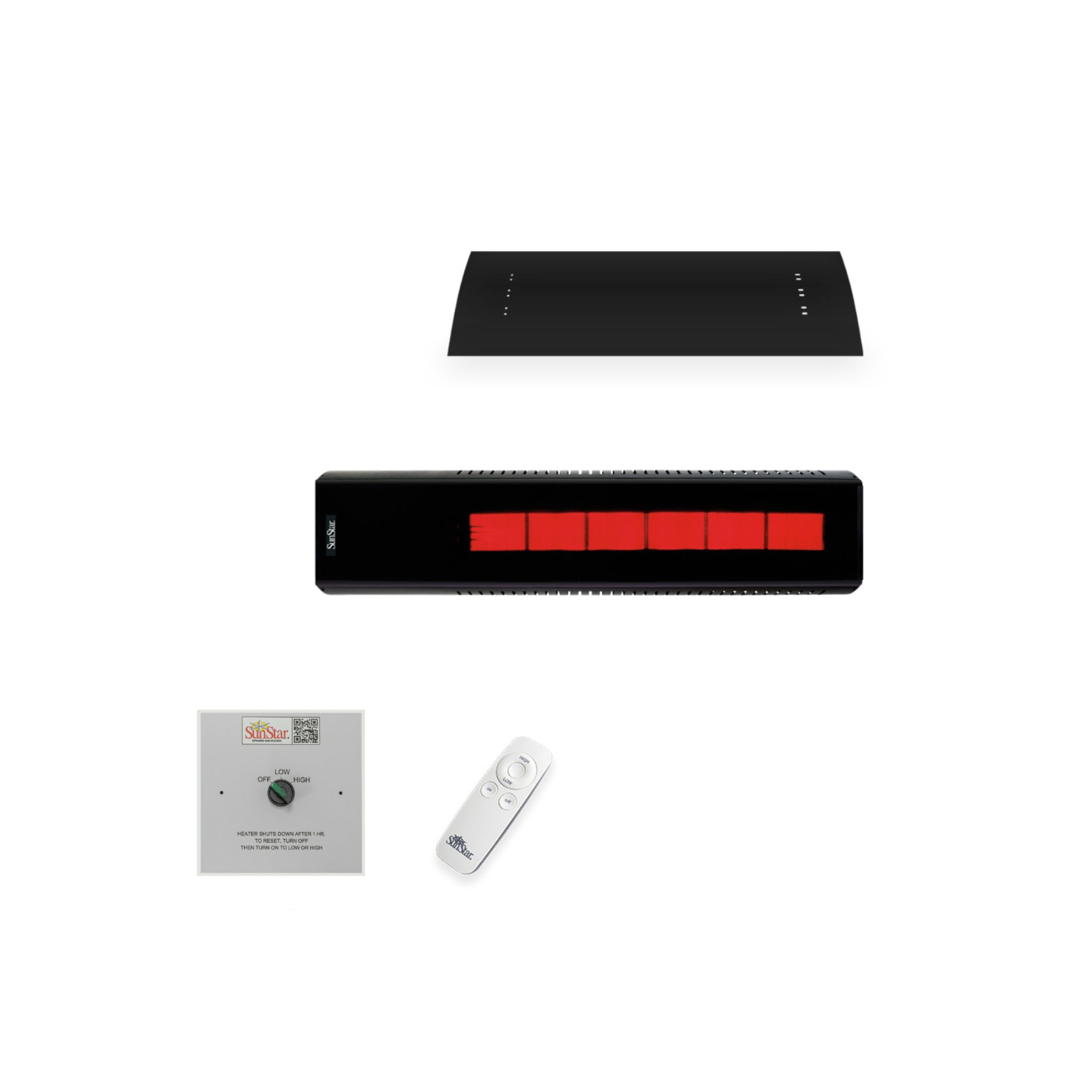 SunStar compact horizontal mount gas heater for residential and restaurant patios with wall timer and remote