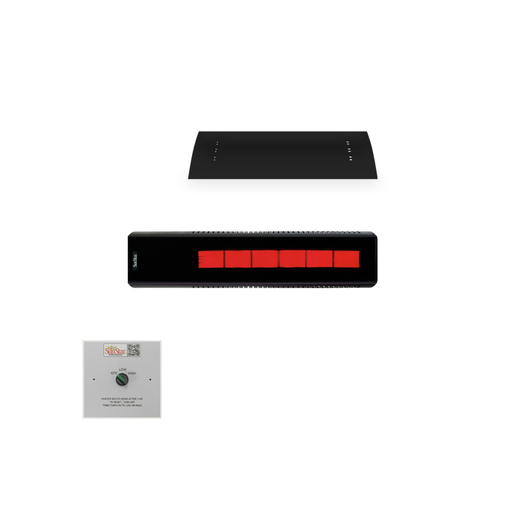 Horizontal mount SunStar gas patio heater for covered outdoor patios