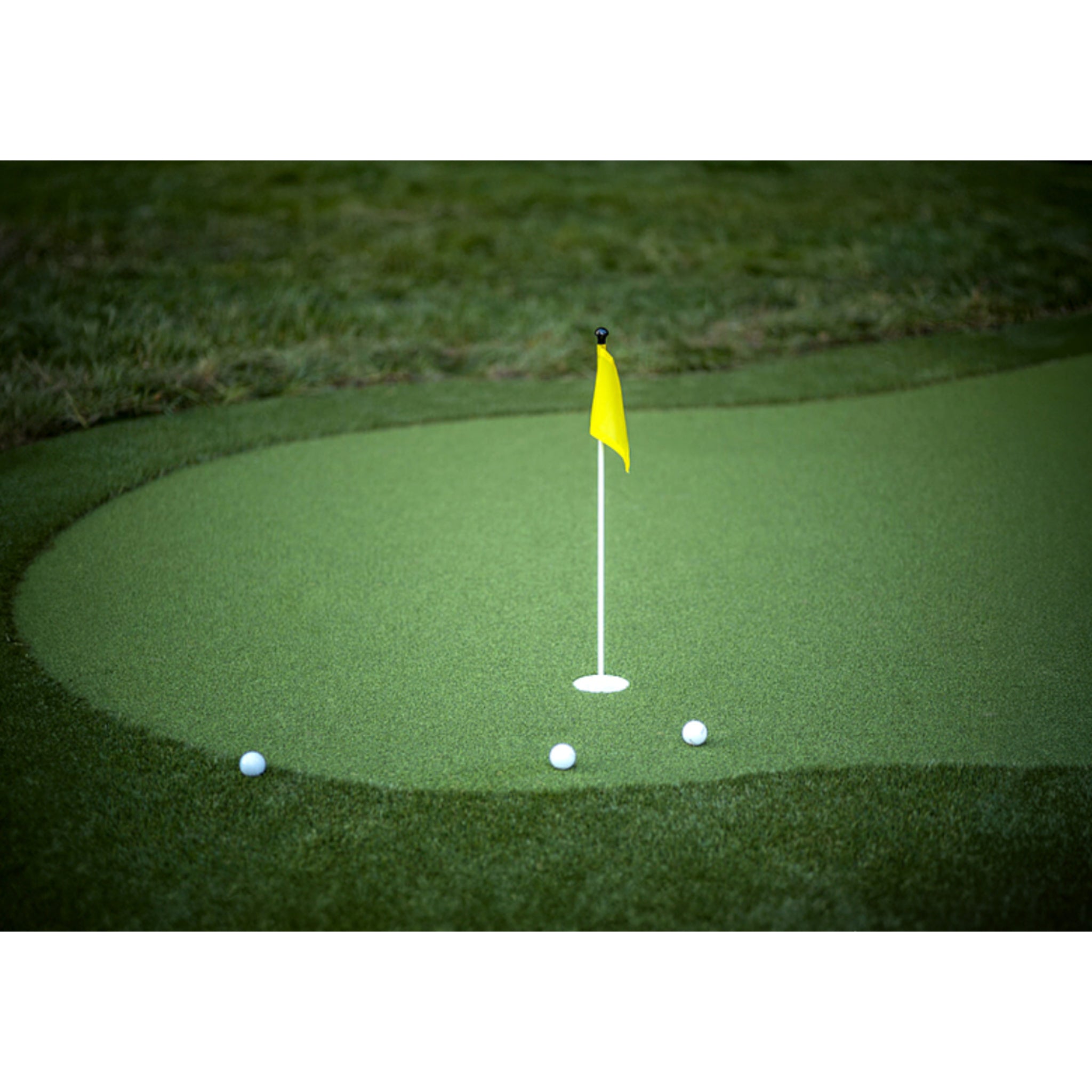 Ultra Base backyard outdoor putting green close up with realistic roll turf