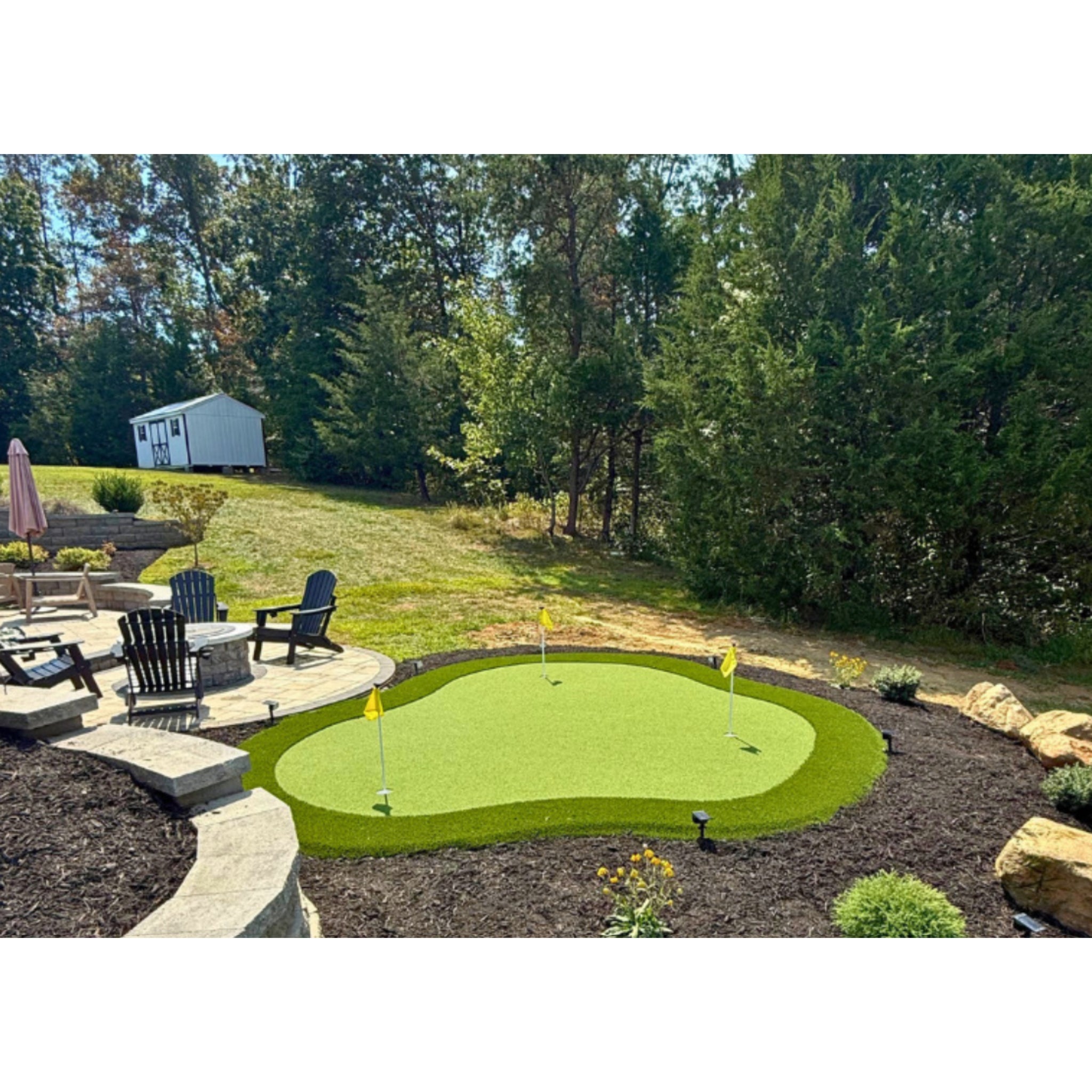 The Kiawah Outdoor Putting Green, DIY Kit 15 feet by 17 feet, 255 sq. ft. backyard installation.