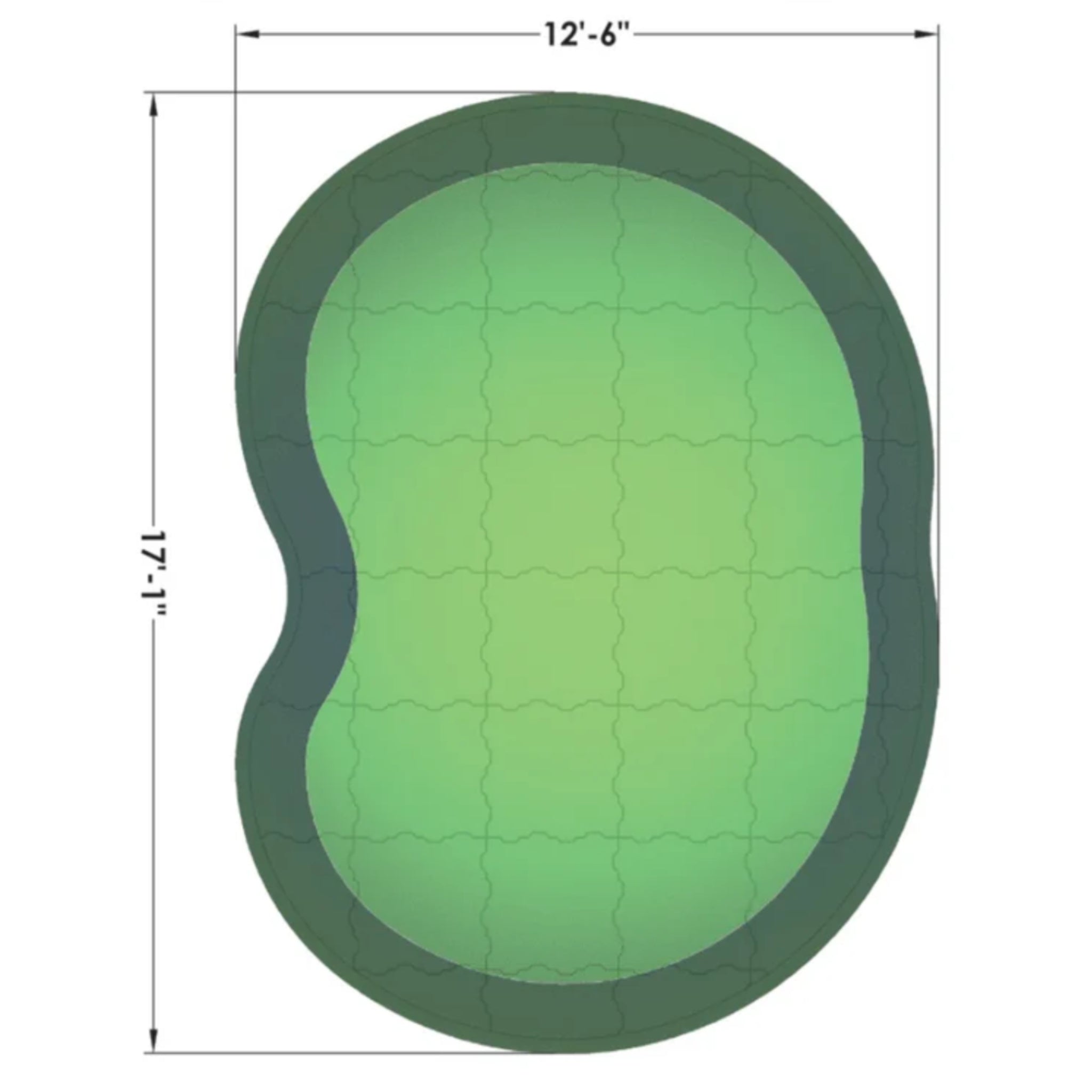 The Kiawah Outdoor Putting Green, DIY Kit 12 feet by 17 feet, 204 sq. ft. backyard installation specifications.