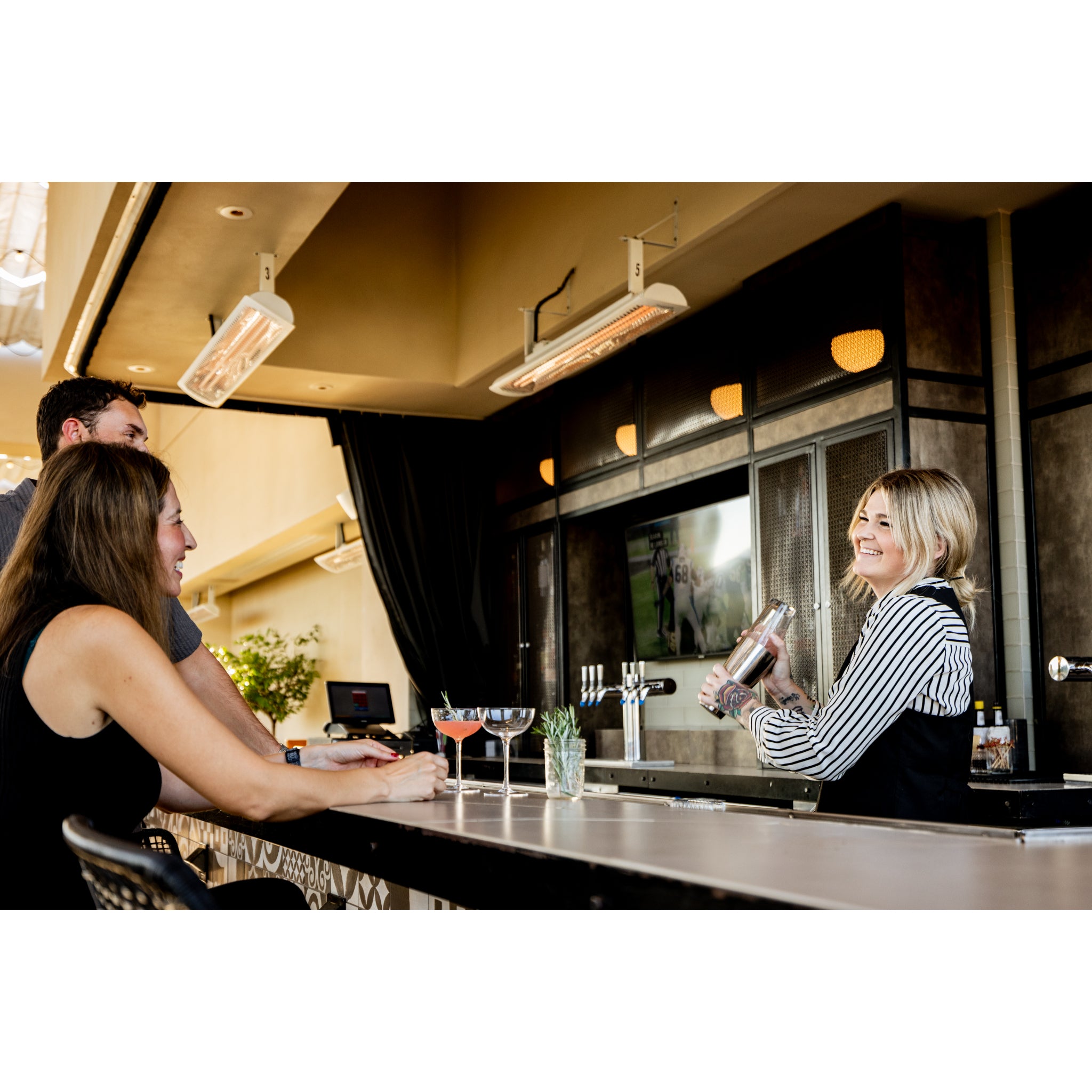 Ceiling mount outdoor electric patio heater from the Bromic Tungsten Electric series in white