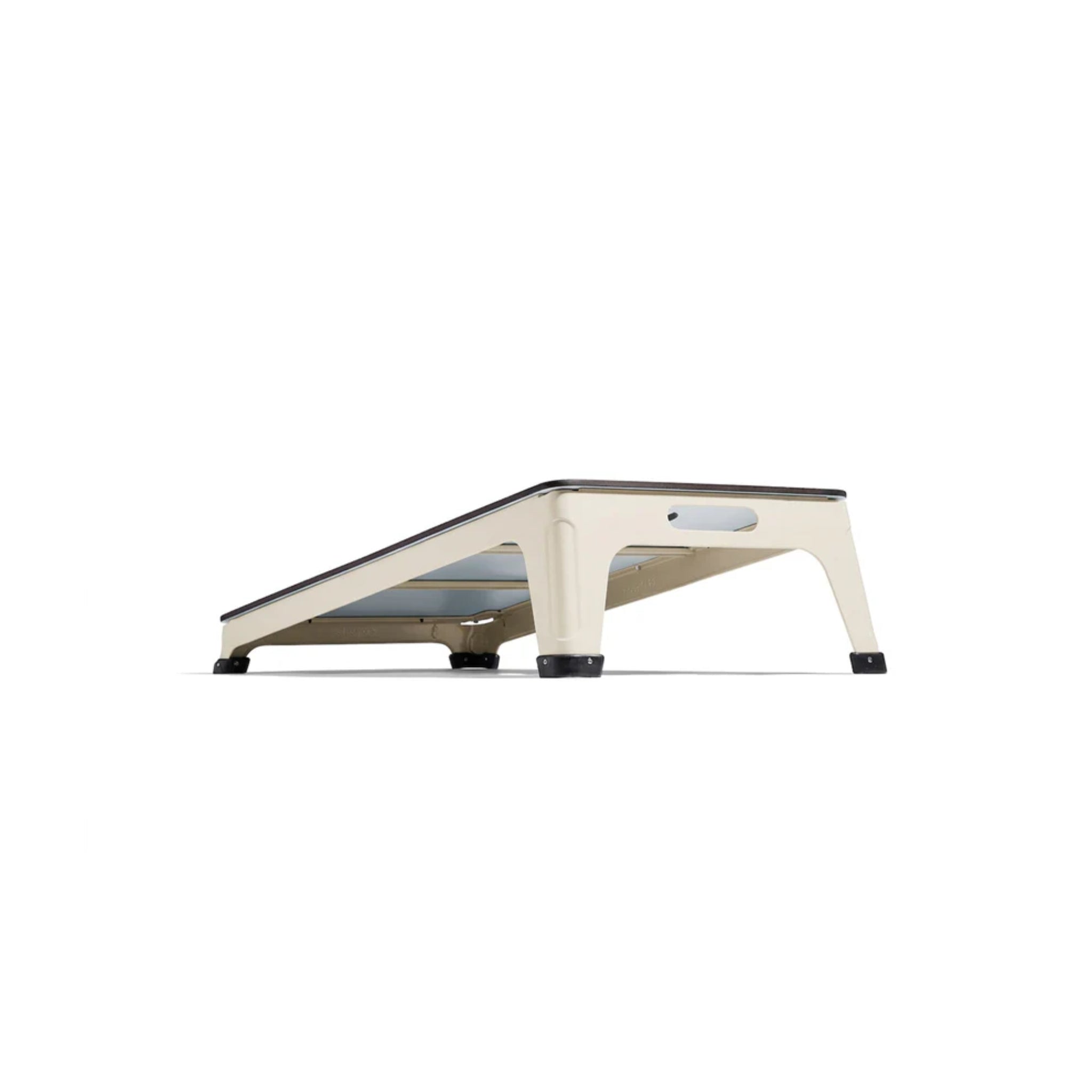 Luxury all-weather cornhole boards in Warm Sand with HPL composite surface for patios, poolside entertaining, and outdoor living spaces
