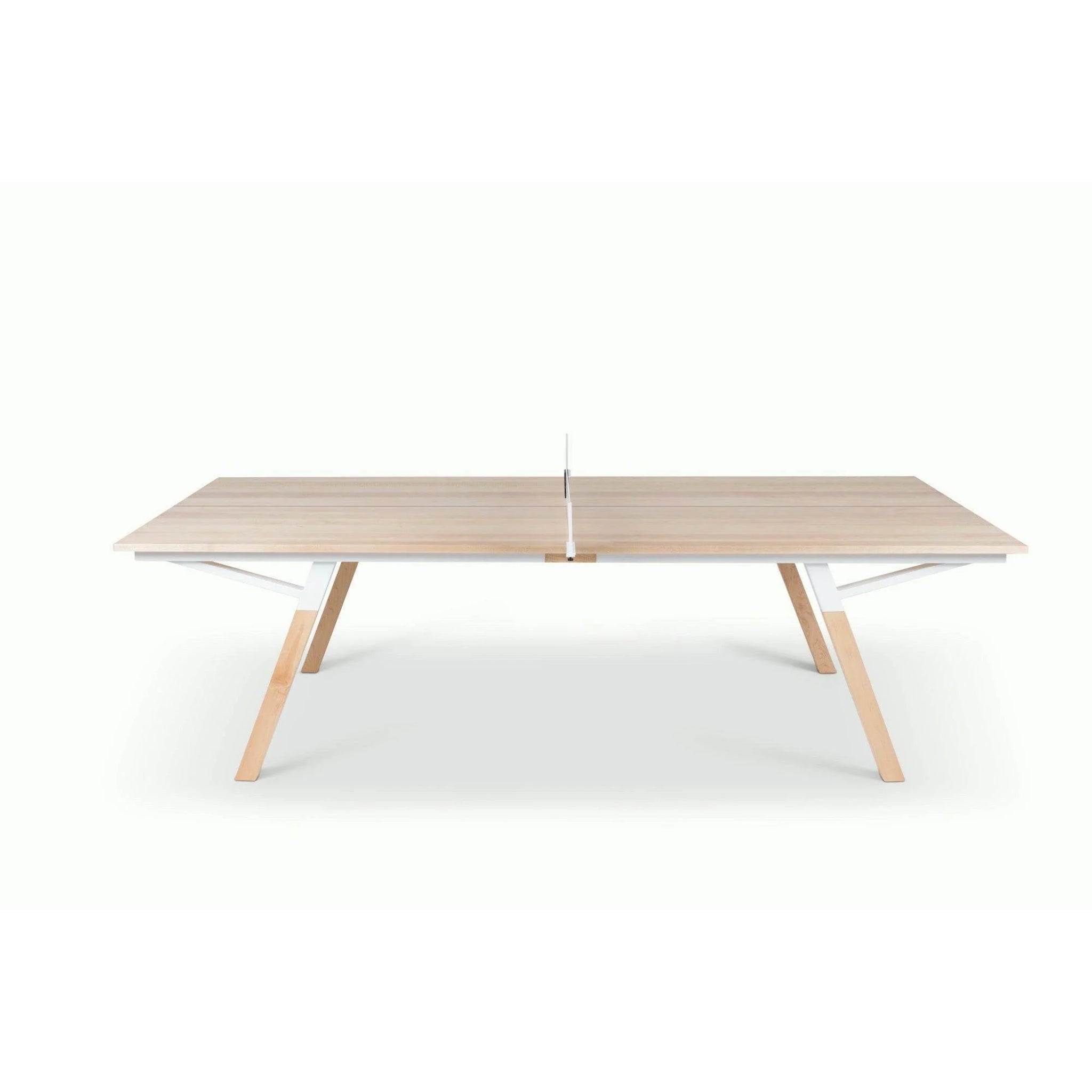Custom Woolsey maple table tennis table with white metal accents and metal net