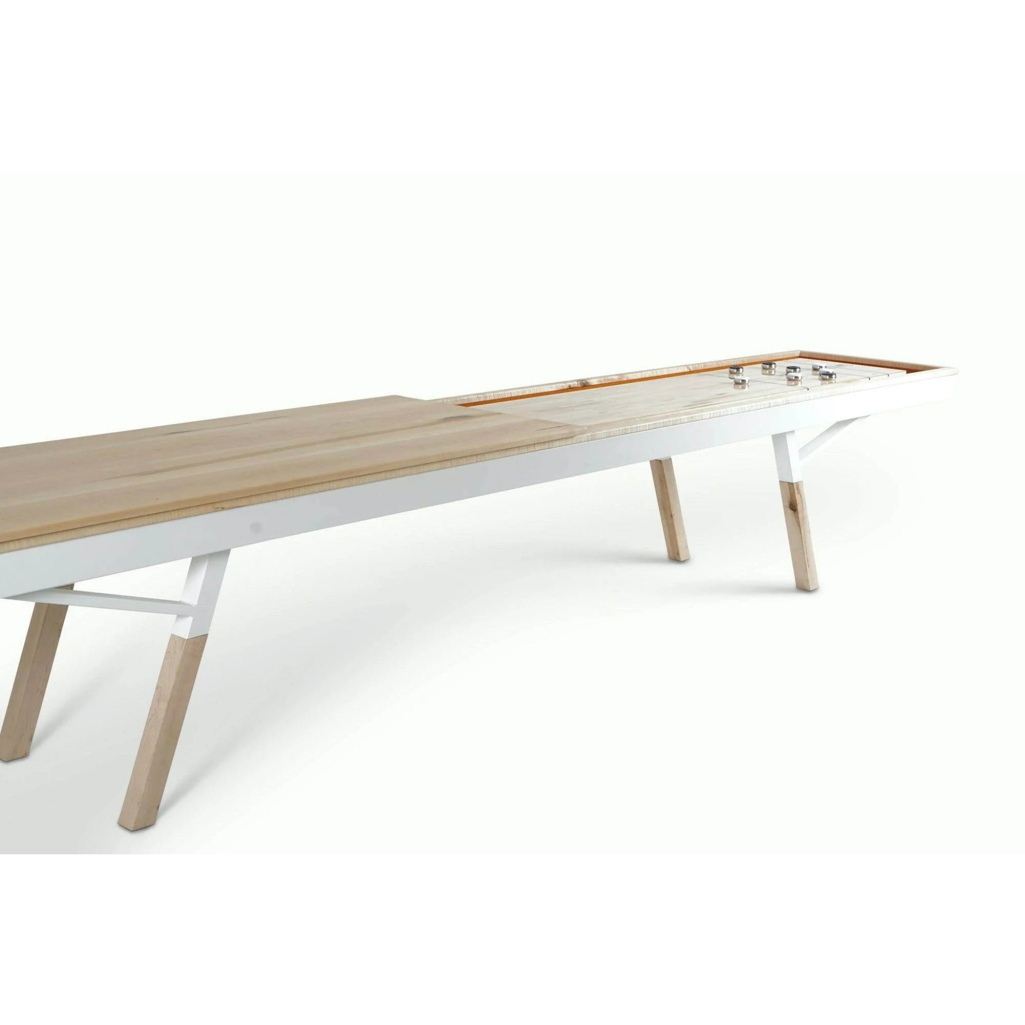 Woolsey Shuffleboard table conversion top used as dining surface