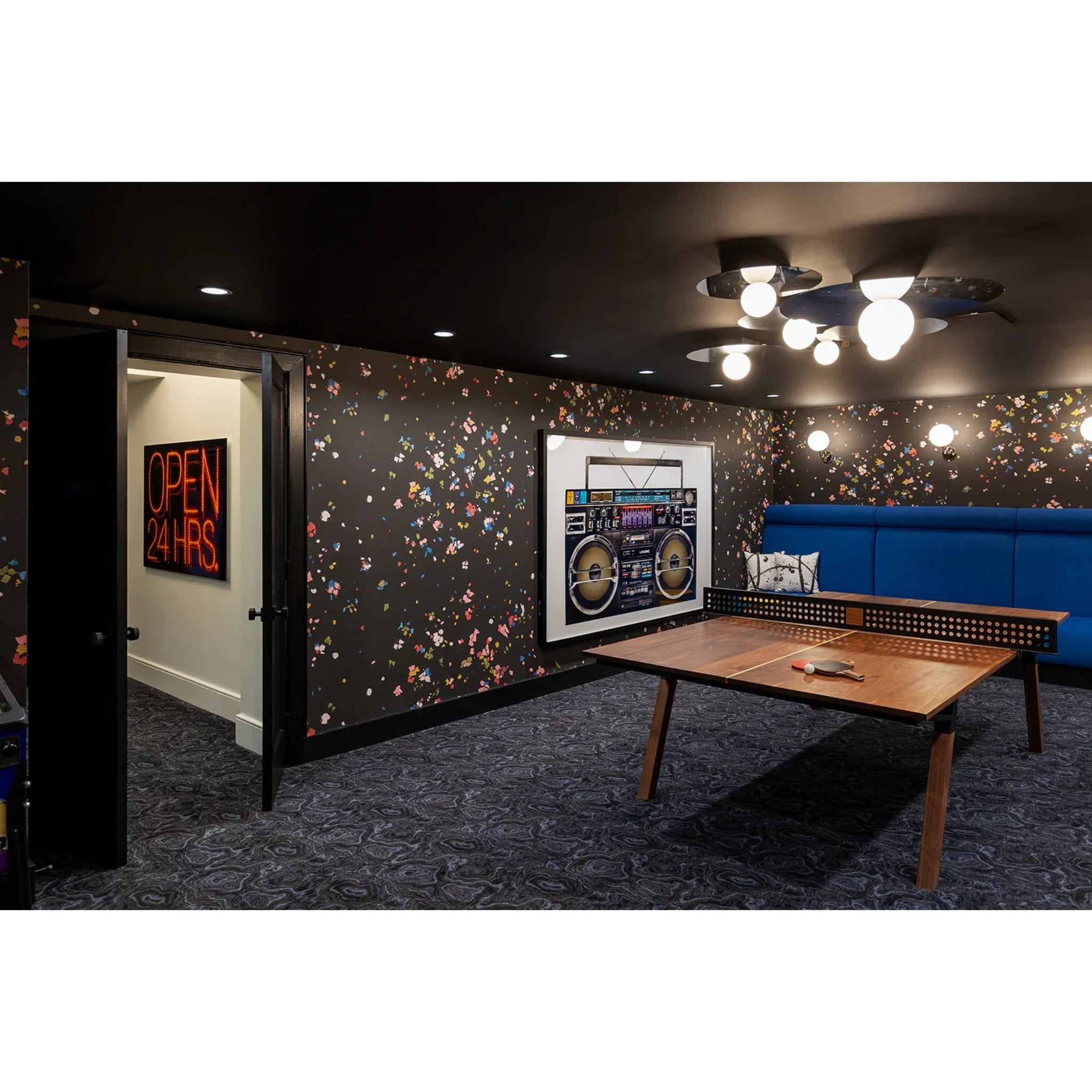 Woolsey Indoor Ping Pong Table in modern game room of vacation rental