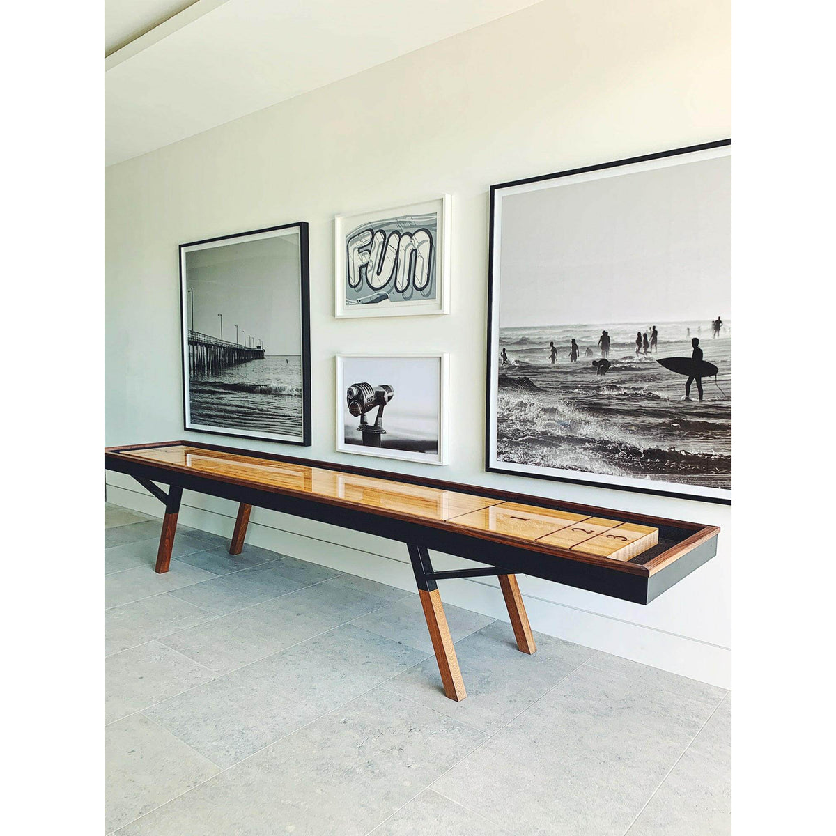 Luxury indoor shuffleboard table modern design solid wood and steel frame