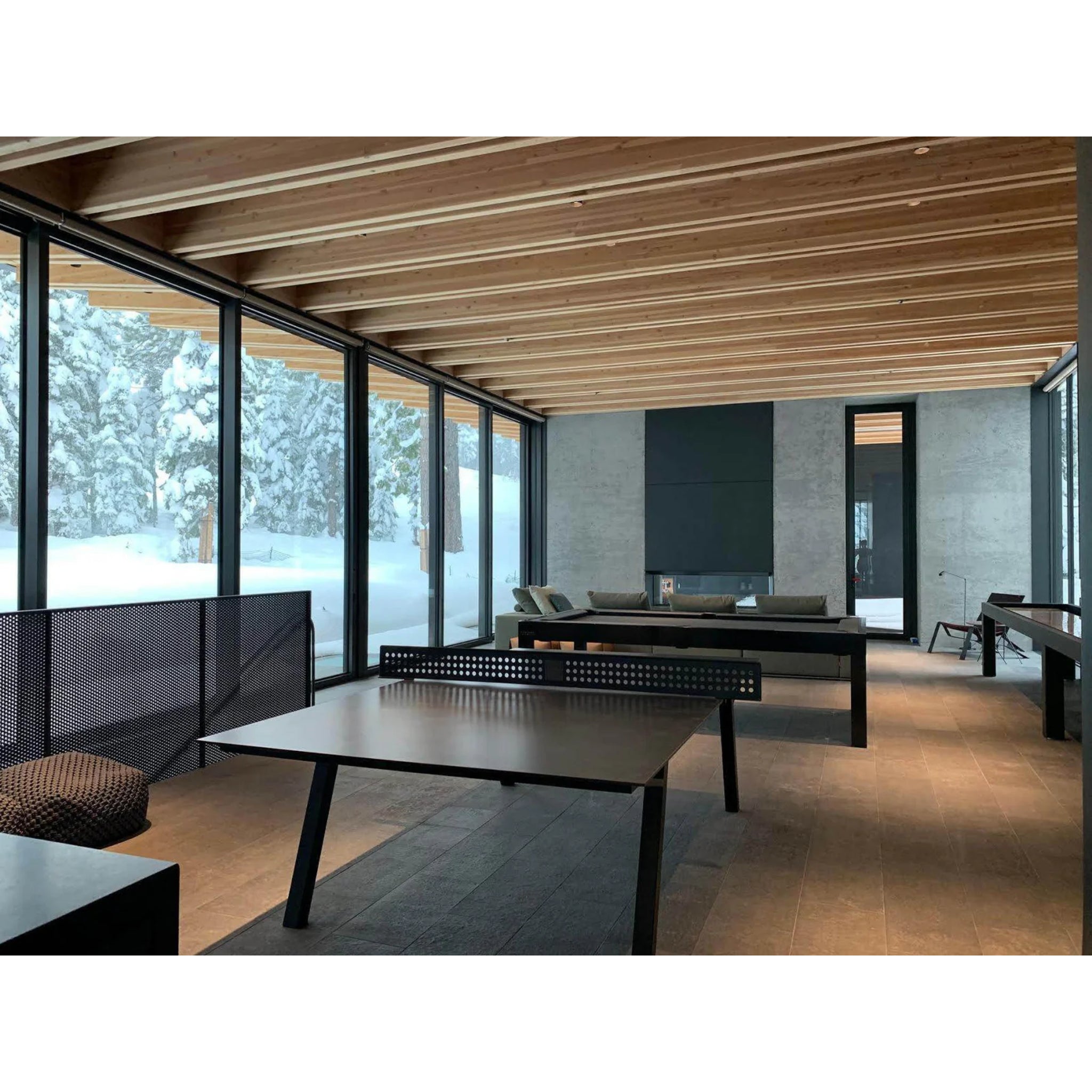 Modern indoor or outdoor ping pong dining table with removable steel net system in black