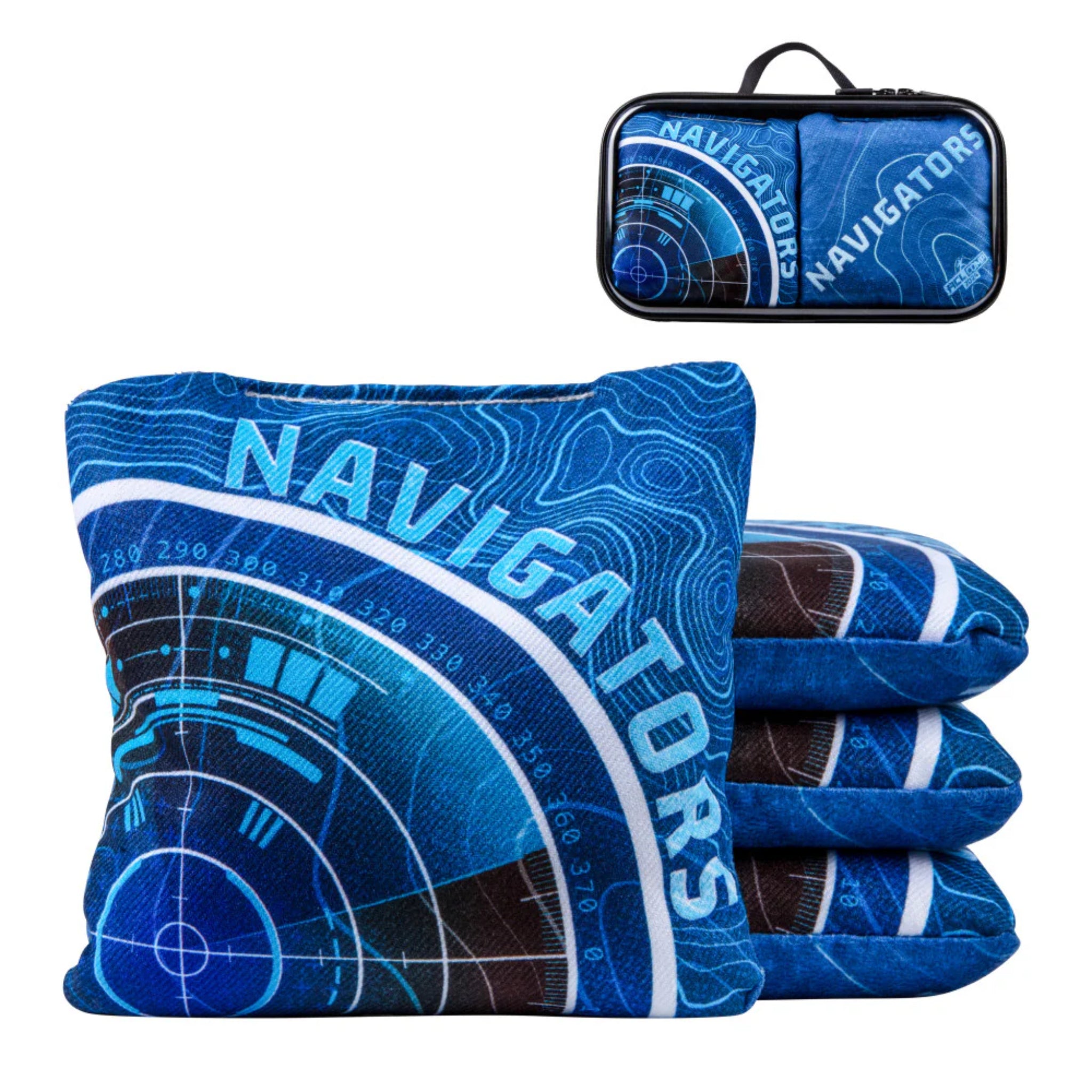 ACL Comp Navigator cornhole bags blue 4 pack with carry case