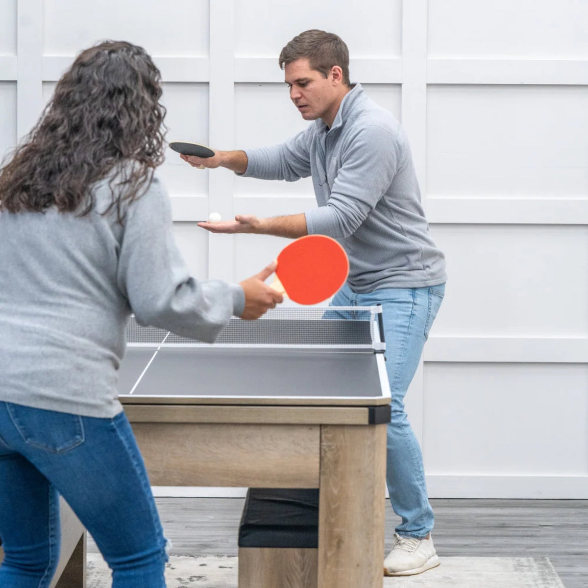 Atomic Hampton 7-foot convertible game table with table tennis surface in distressed white oak finish
