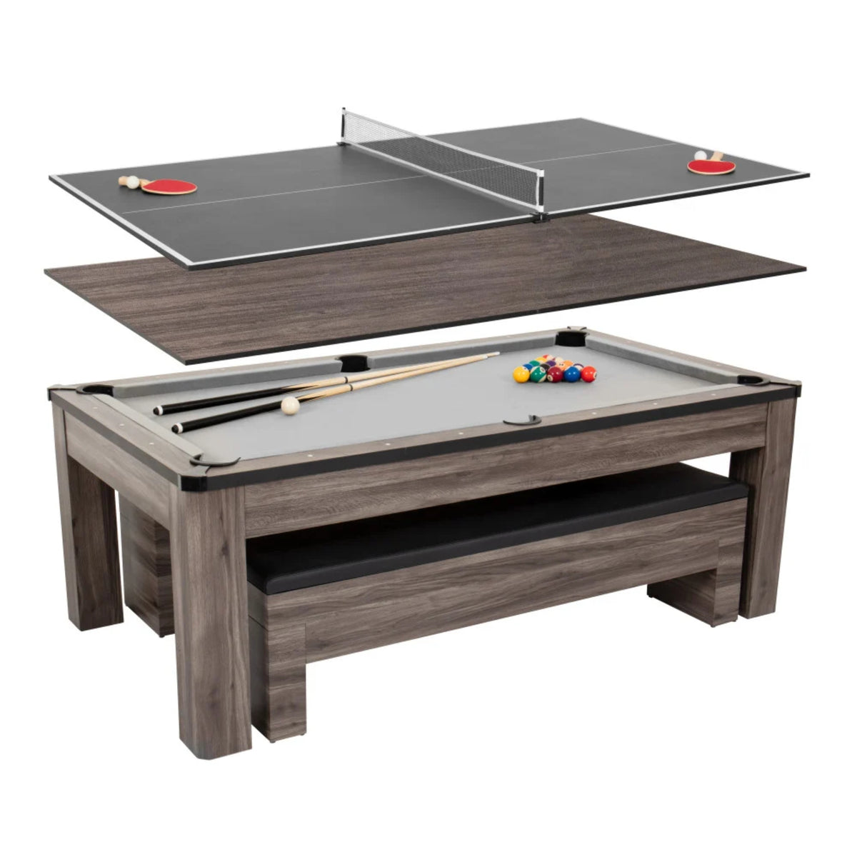 Atomic Hampton combination game table with removable tabletop panels for switching between billiards and ping pong