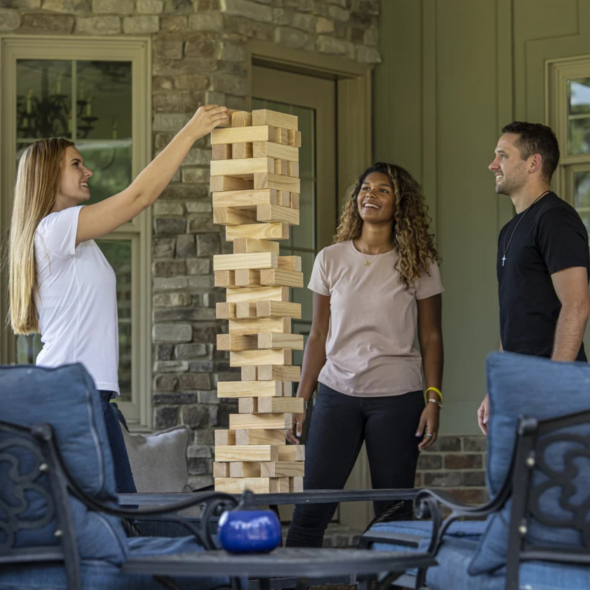 Giant Jenga game for backyard