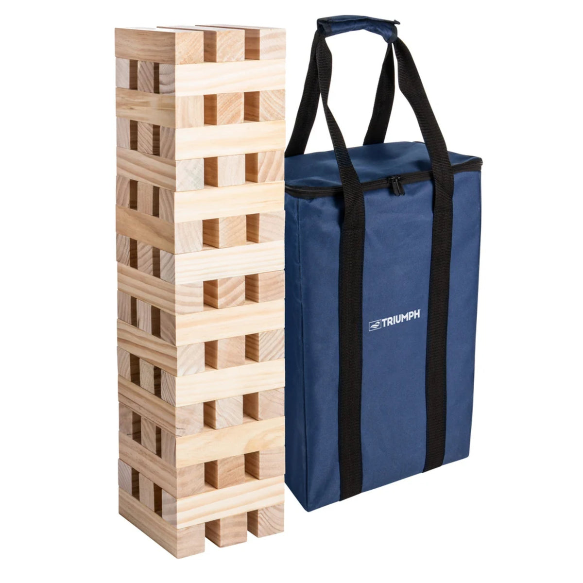 Giant wooden jenga game for backyard fun