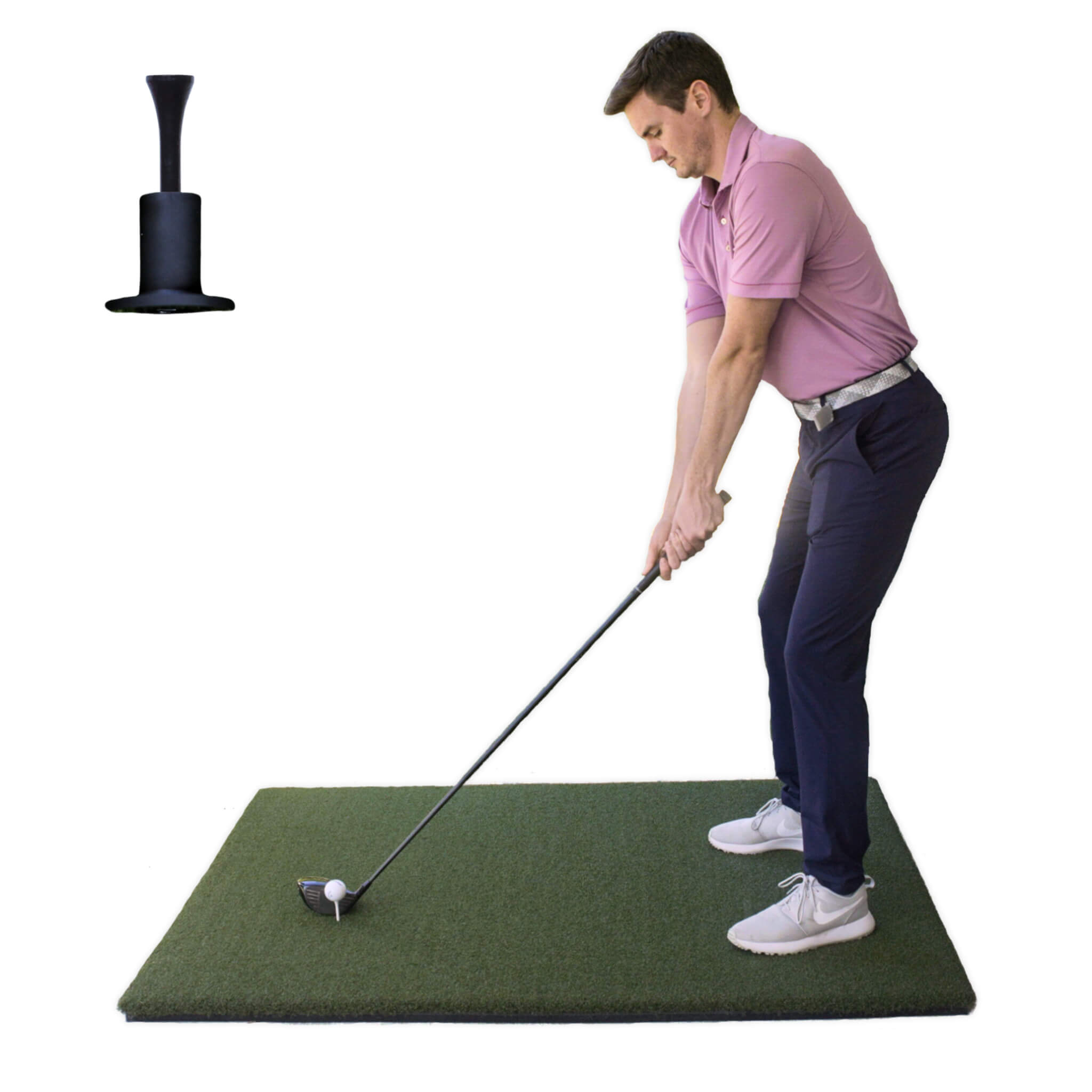 Golf mat and tee holder from Country Club Elite, 4x5 size, built to take a real tee at any height for realistic golf hitting mat practice at home or in a simulator.