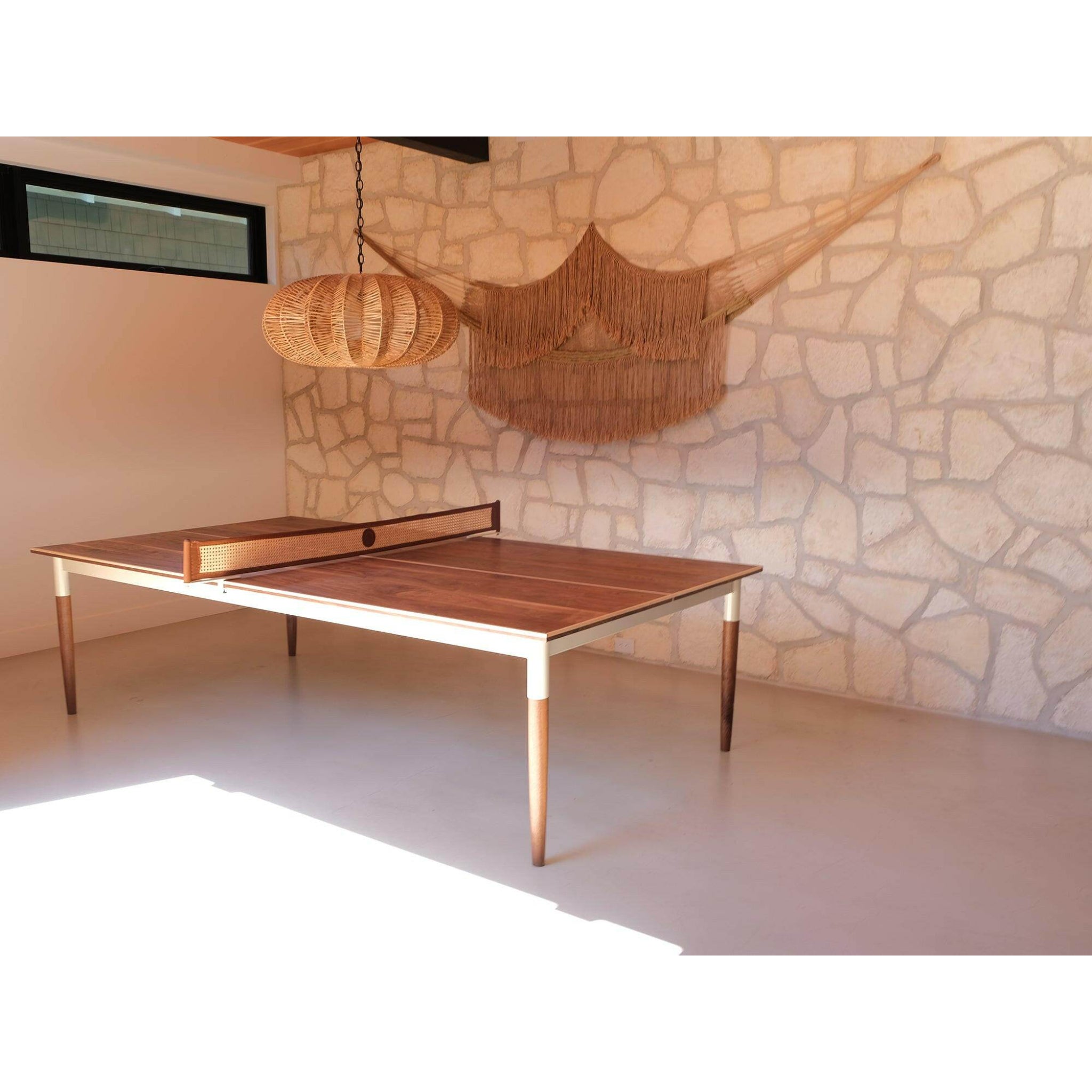 Solid wood ping pong table with Palm Springs design aesthetic