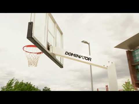 Dominator Basketball Hoop video showcasing aluminum construction and smooth height adjustment.